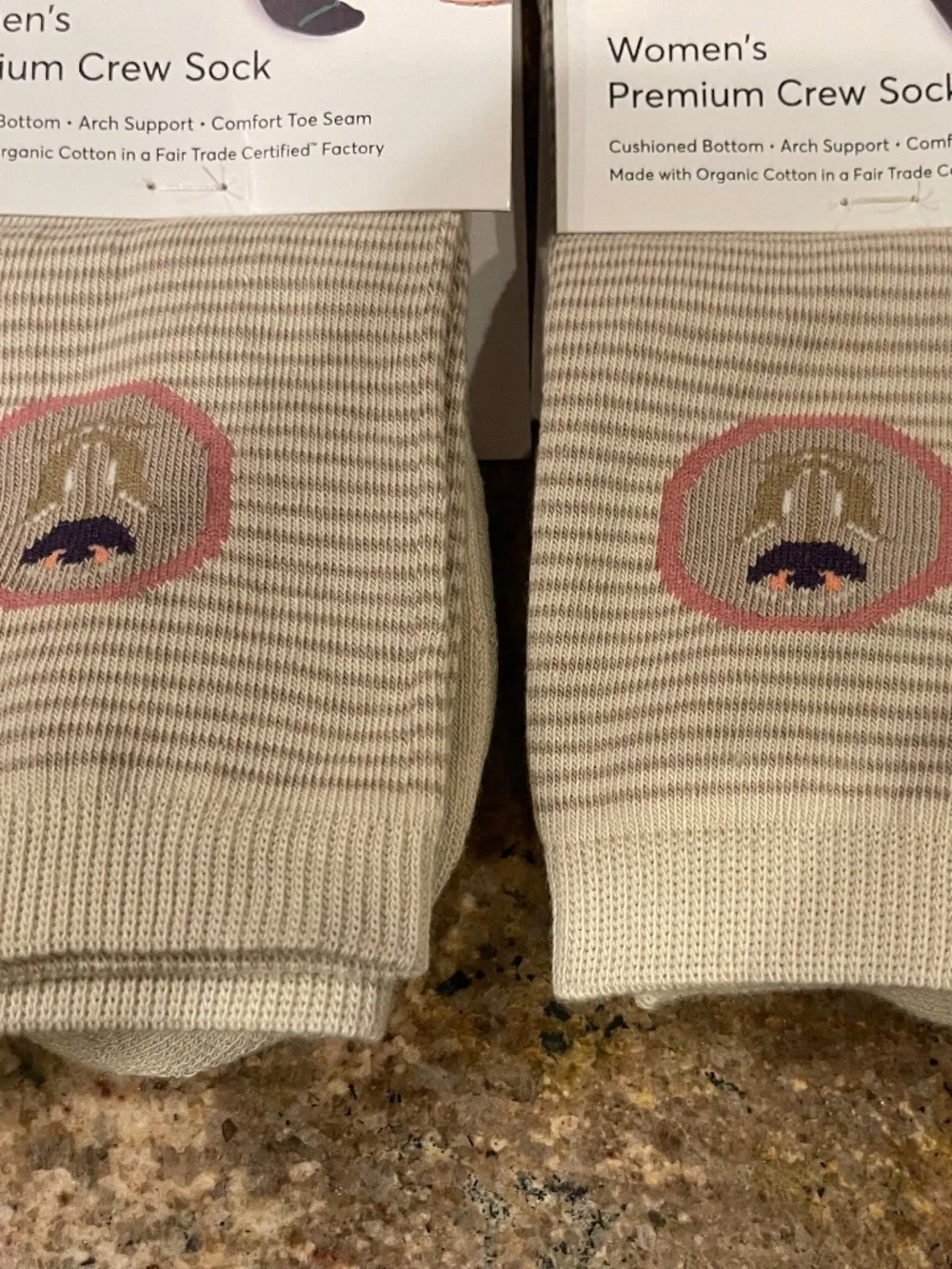 Pact Tulip Pin Stripe  Premium Crew Socks Two Pair NWT!